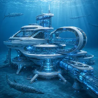 The Ring-Loop Foundry: a sleek ISEMH node built around a glowing standing ring on the open seabed.