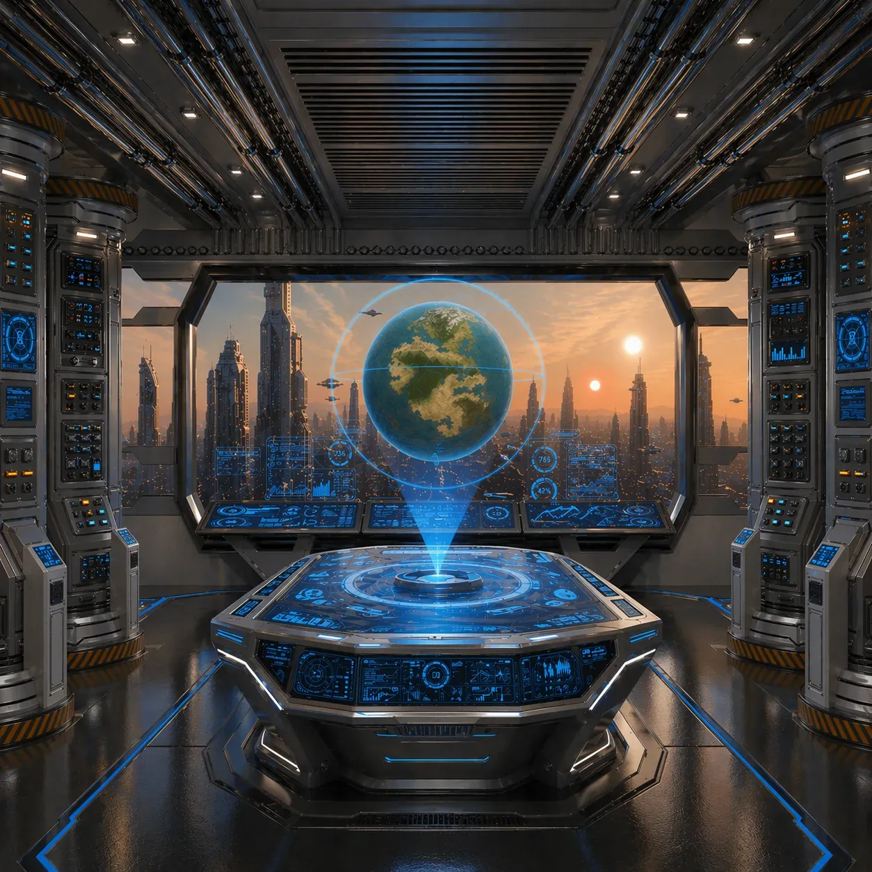 ISEMH-komentohuone, Elshoren hologrammi pyörii konsolin yllä
